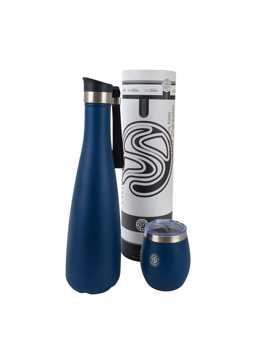 Termo Vacumm Cola De 750ml + Mate De Acero Inox De 240ml - Azul 