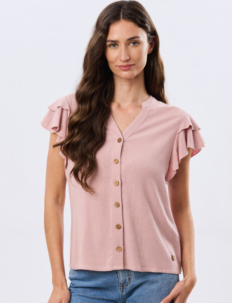 CAMISA DE LINO CON VOLADOS Rosa