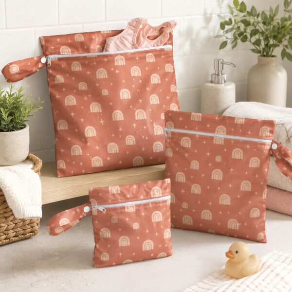 Set X3 Bolsa Para Pañales Impermeable Ropa Húmeda Bebé Beige 1