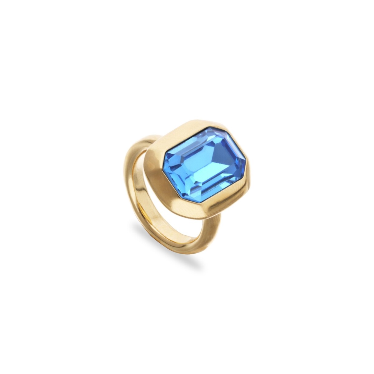 ANILLO DE ALEACIÓN DE METALES BAÑADO EN ORO 18K CON CRISTAL FACETADO AZUL - Anillo 
