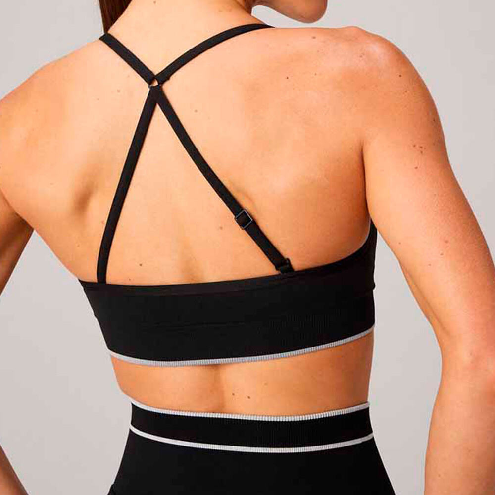 Bra Seamless V-Neck Push-Up Low Impact Bra Mujer Black/classic White Fabletics