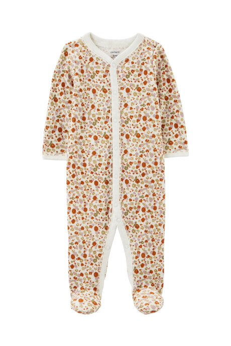Pijama una pieza de algodón térmico con pie, diseño floral Sin color
