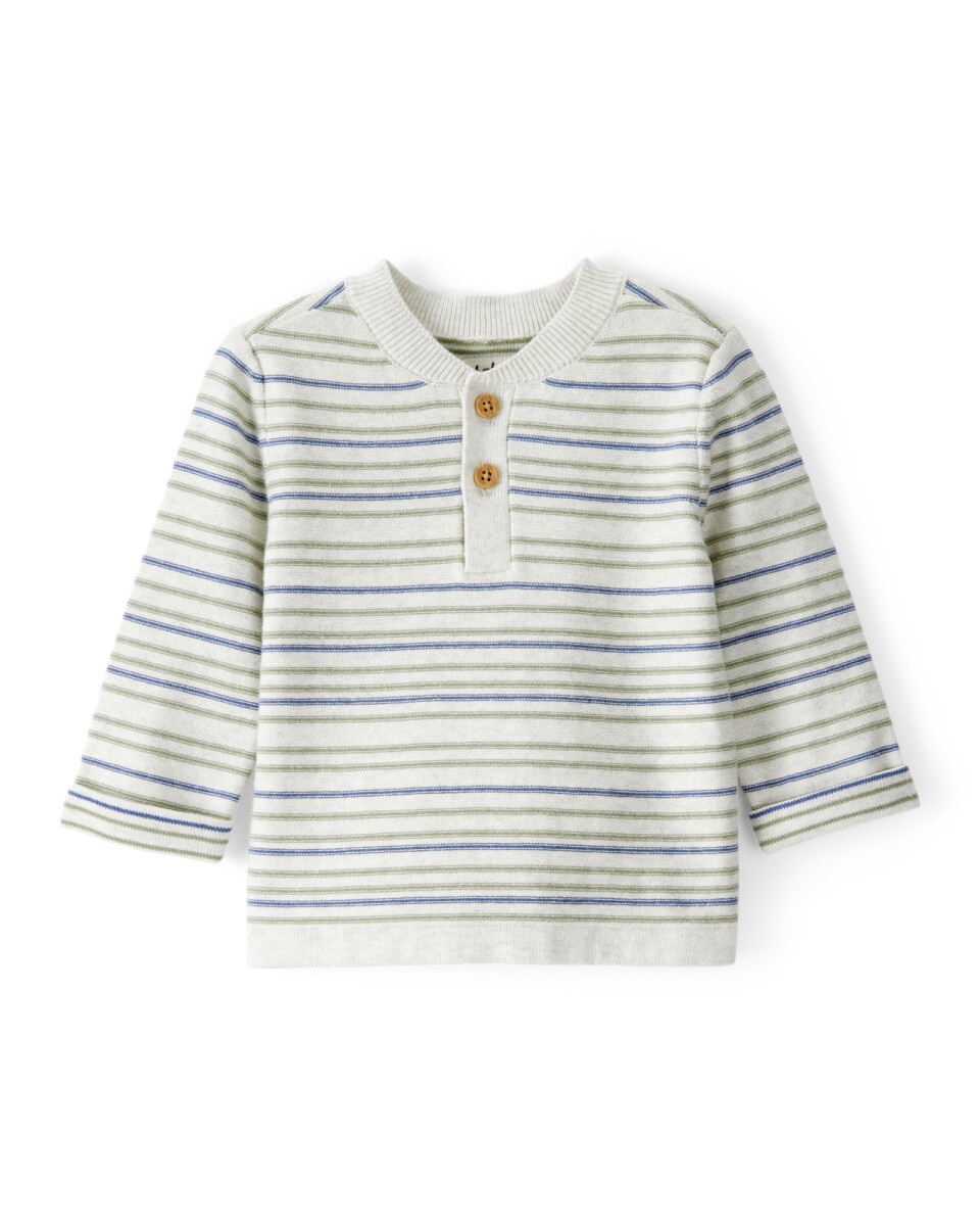 Remera henley de algodón, diseño a rayas 