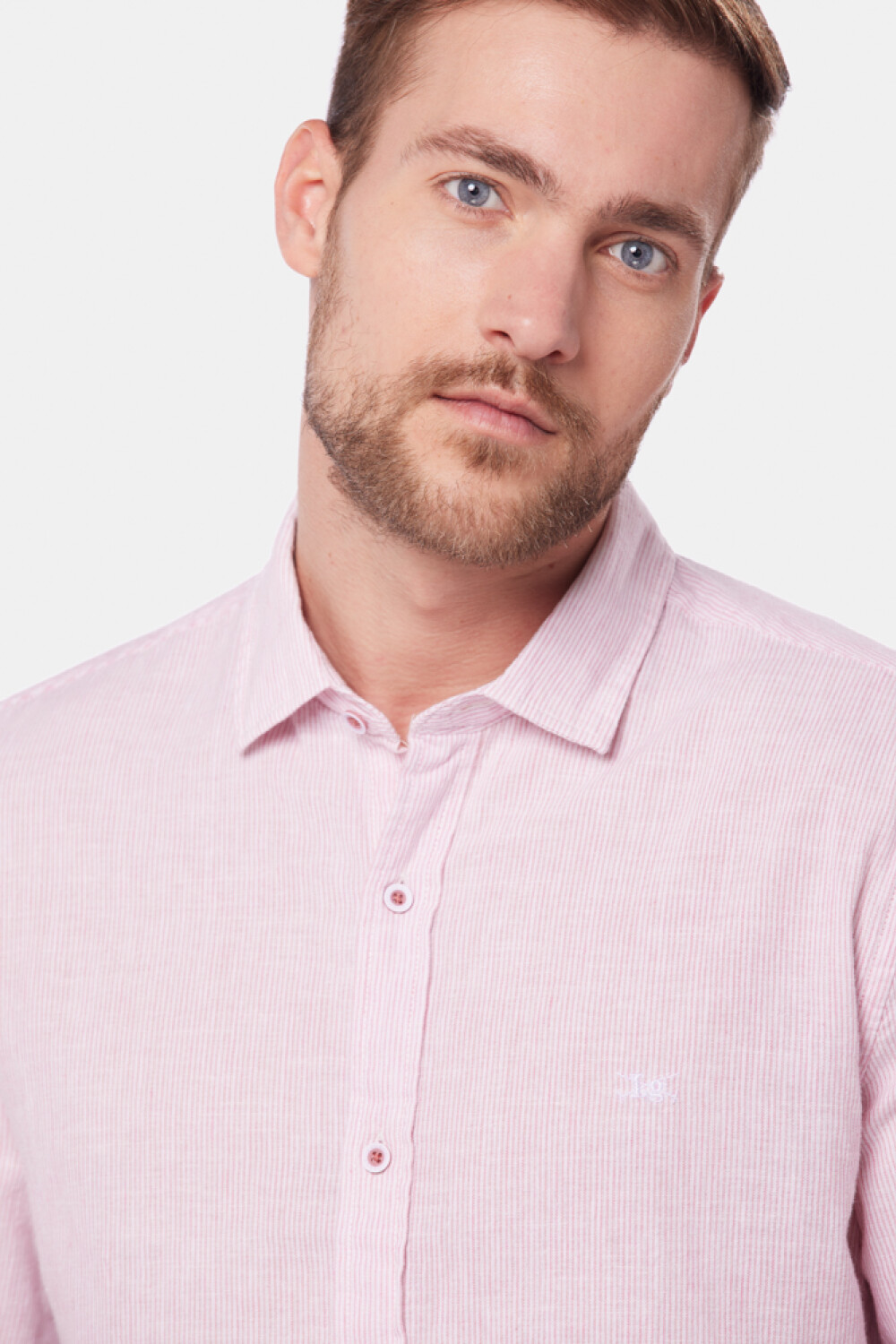 CAMISA DE LINO RAYADA Rosa