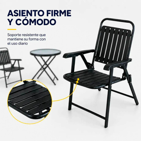 Set Juego Jardín Mesa Redonda + 2 Sillas Plegable Negro