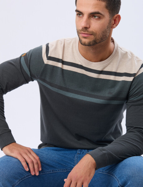 REMERA RAYADA DE ALGODÓN BEIGE