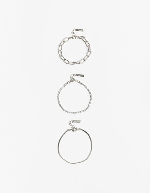 Pulseras Flexibles Sets Strass Set Pulseras Metal Y Strass - Plateado Rodio