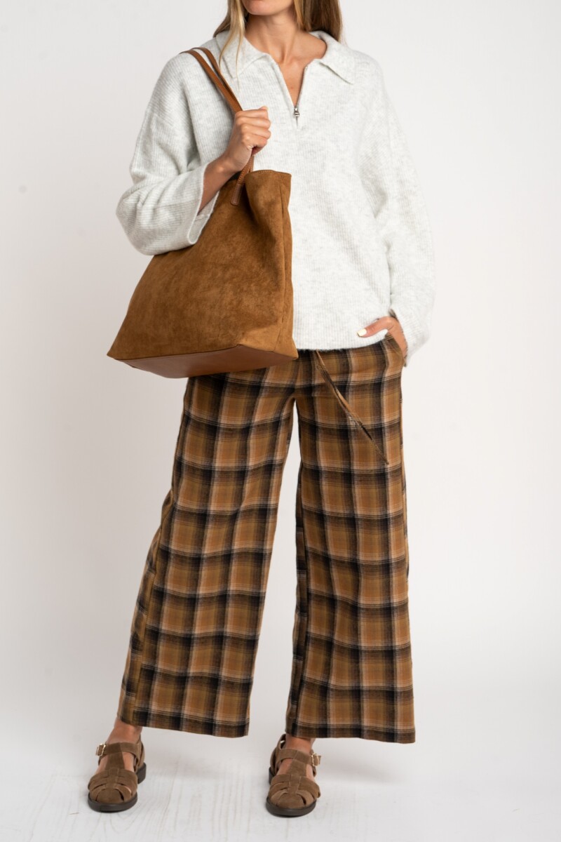 Sweater Polo Medio Cierre Gris Melange