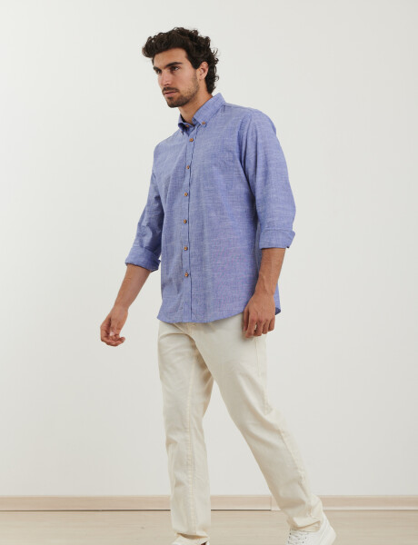 012502 CAMISA HARRINGTON LABEL Azul Piedra Melange