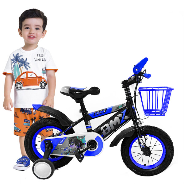 Bicicleta Infantil Rodado 12 Para Niños Con Rueditas Auxiliares y Canasto Azul