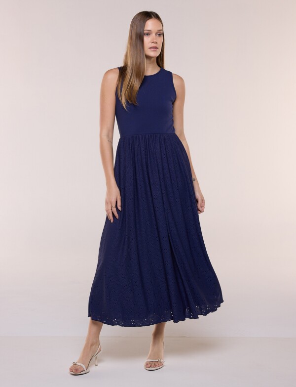 Vestido Midi Falda Broderie AZUL