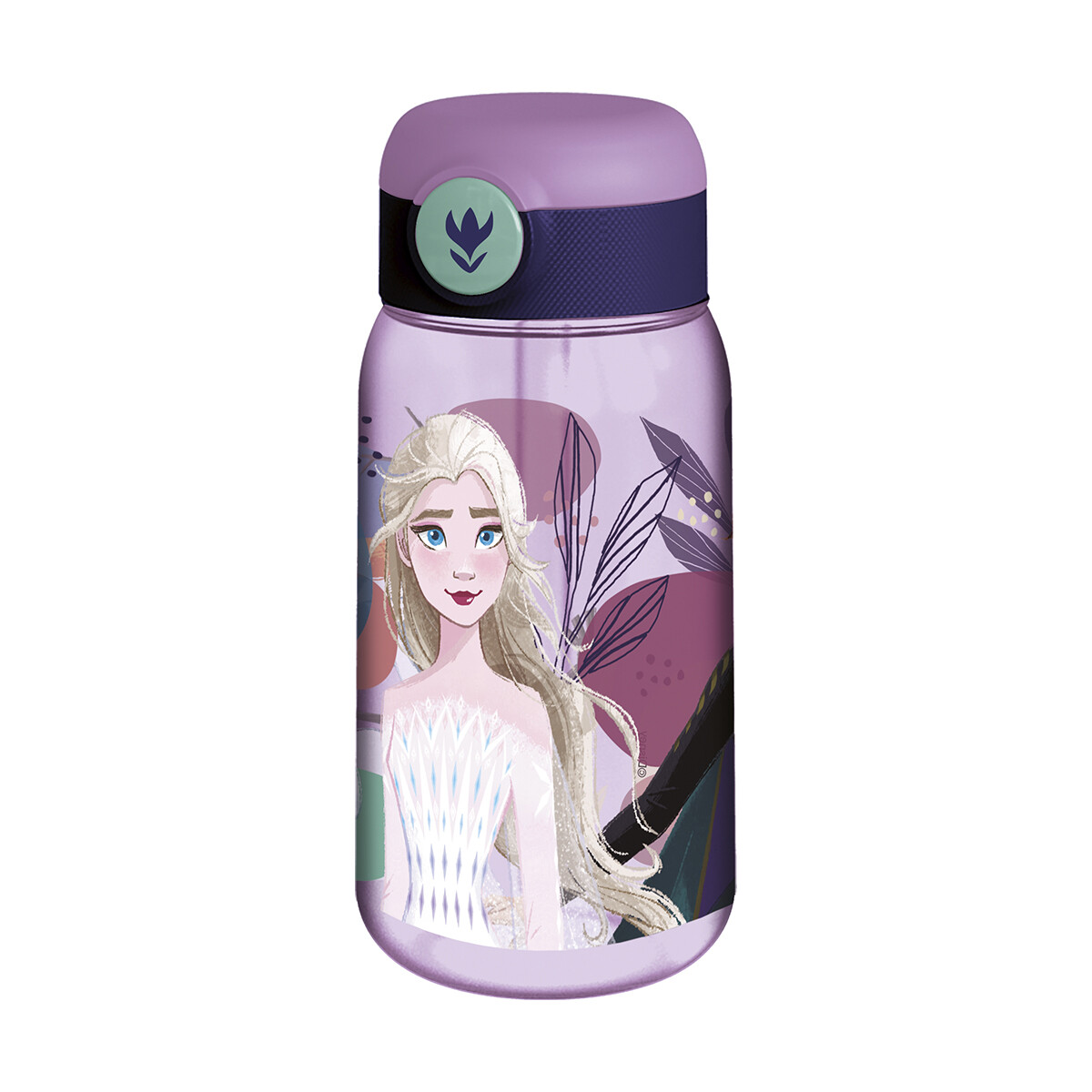 Botella Plástica Frozen con Pajita y Botón de Apertura 510 ml 
