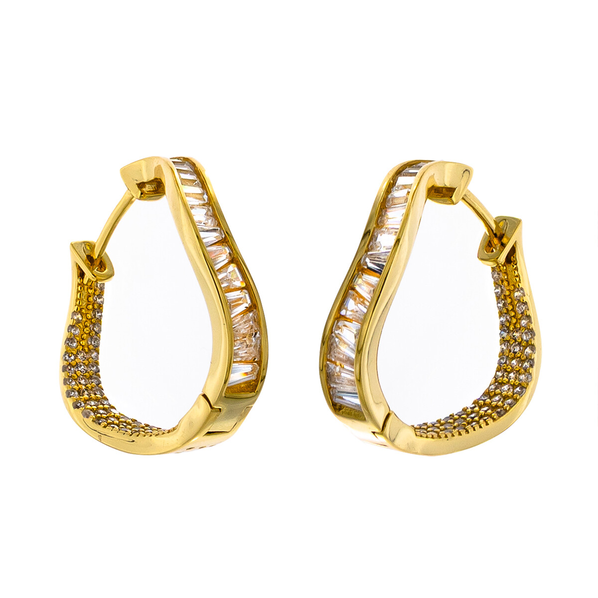 Par de aros de plata 925 con baño de oro amarillo y circonias. 