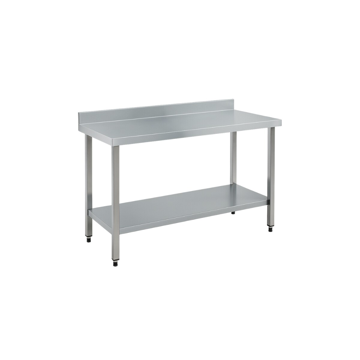 Mesada de Trabajo con Estante y Respaldo de Acero Inoxidable 140 x 60 x 85 cm. 
