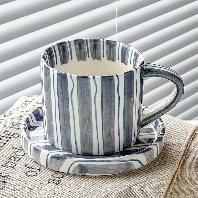 Taza de cerámica rayas azules 380ml Taza de cerámica rayas azules 380ml