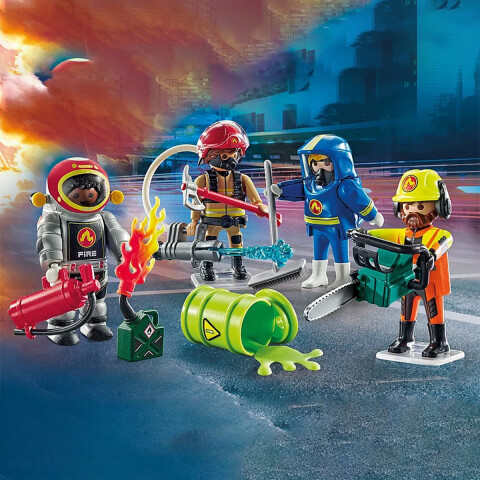 Set de Cuatros Bomberos Rescatistas Playmobil 70 Piezas U