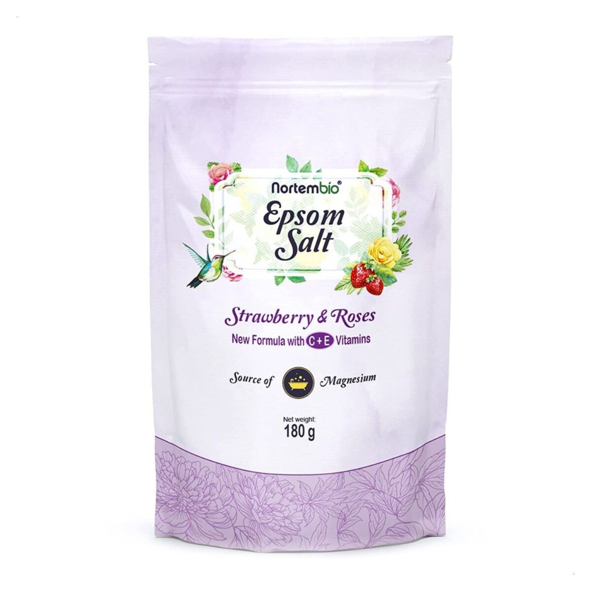 Sal de Baño Epsom 180 G. 100% Fragancia Fresa y Rosas 