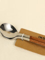 Cuchara Té Mango Efecto Madera, Set 2pcs Plateado