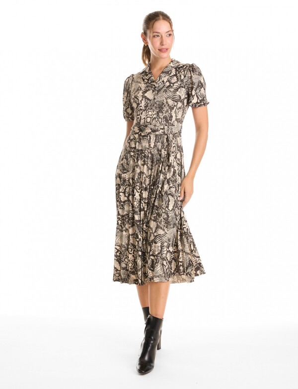 Vestido Midi Animal Print NEGRO/BEIGE