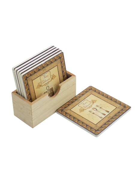 SET X6 POSAVASO CAJA MADERA 10X10CM "TABLEWARE" SET X6 POSAVASO CAJA MADERA 10X10CM "TABLEWARE"