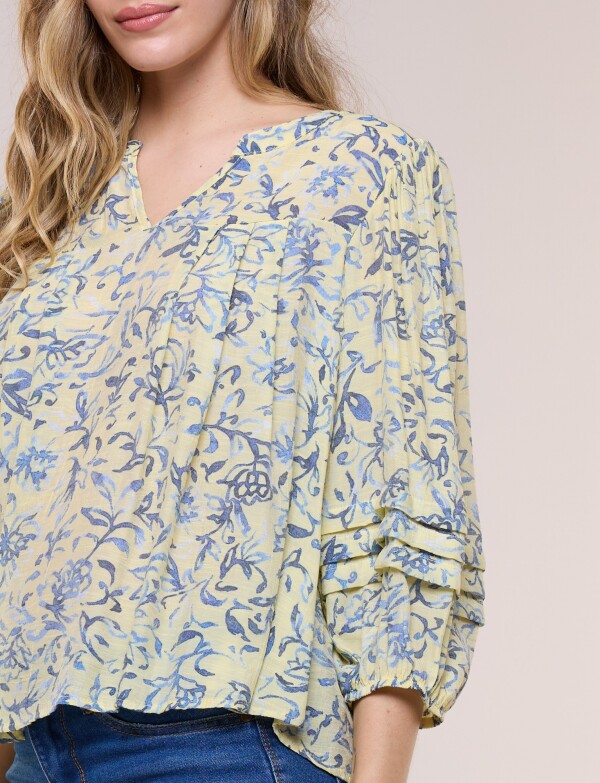 Blusa Holgada Con Alforzas MULTI/AMARILLO