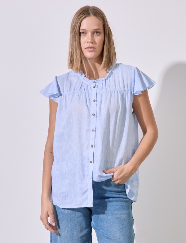 Blusa Lino Frunces CELESTE