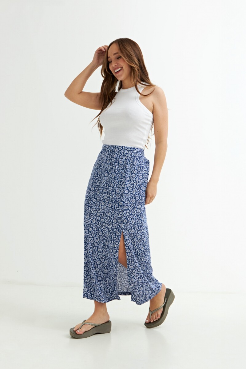 Falda midi estampada - Azul 