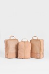 Set de 3 estuches de viaje con compartimentos grandes tostado