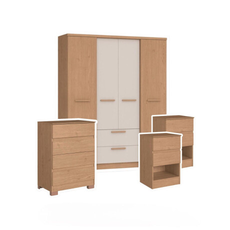 Combo ASPEN 2 MESA DE LUZ, 1 CAJONERA 4 cajones y ROPERO 4 puerta Combo ASPEN 2 MESA DE LUZ, 1 CAJONERA 4 cajones y ROPERO 4 puerta