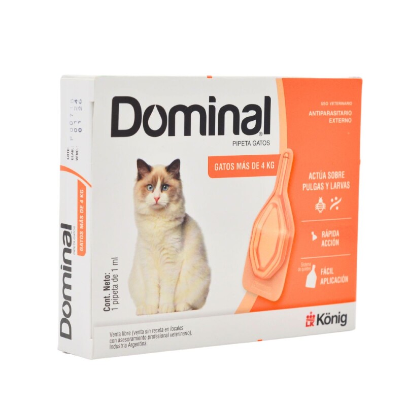 PIPETA ANTIPULGAS Y ANTIGARRAPATAS DOMINAL GATOS KONIG MÁS DE 4 KG