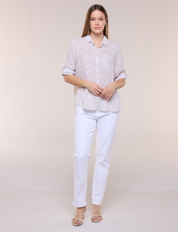 Camisa Holgada Estampa Botánica BEIGE