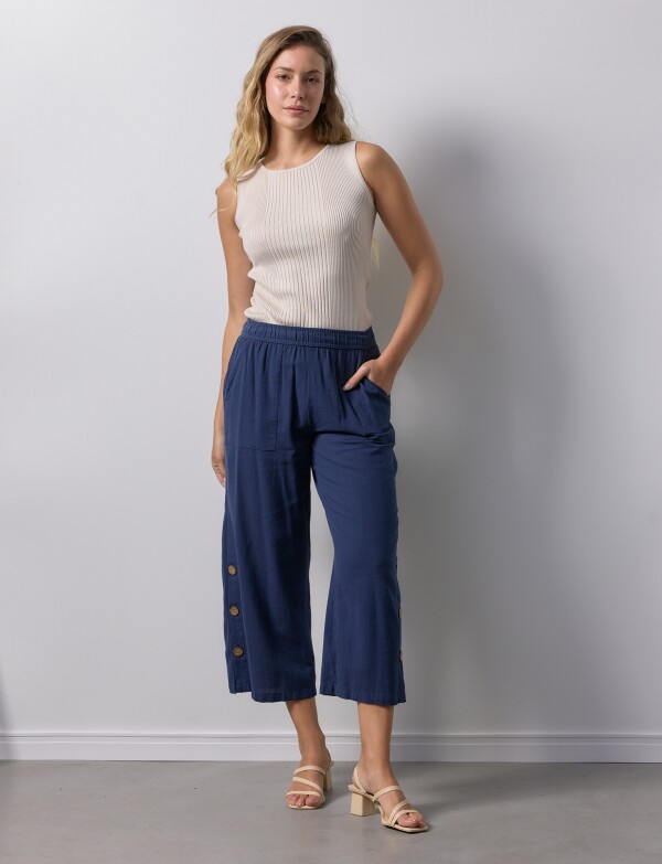 Pantalon Crop Det Botones AZUL