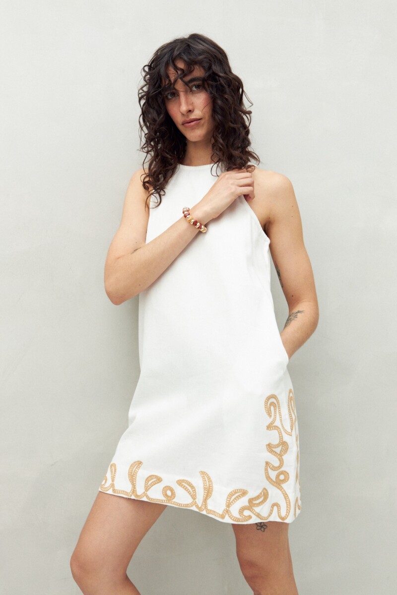 VESTIDO KUTA BORDADO Crudo