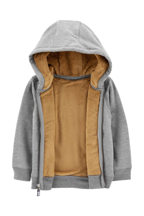 Campera de algodón, con forro de sherpa, gris. Talles 12-24M Sin color