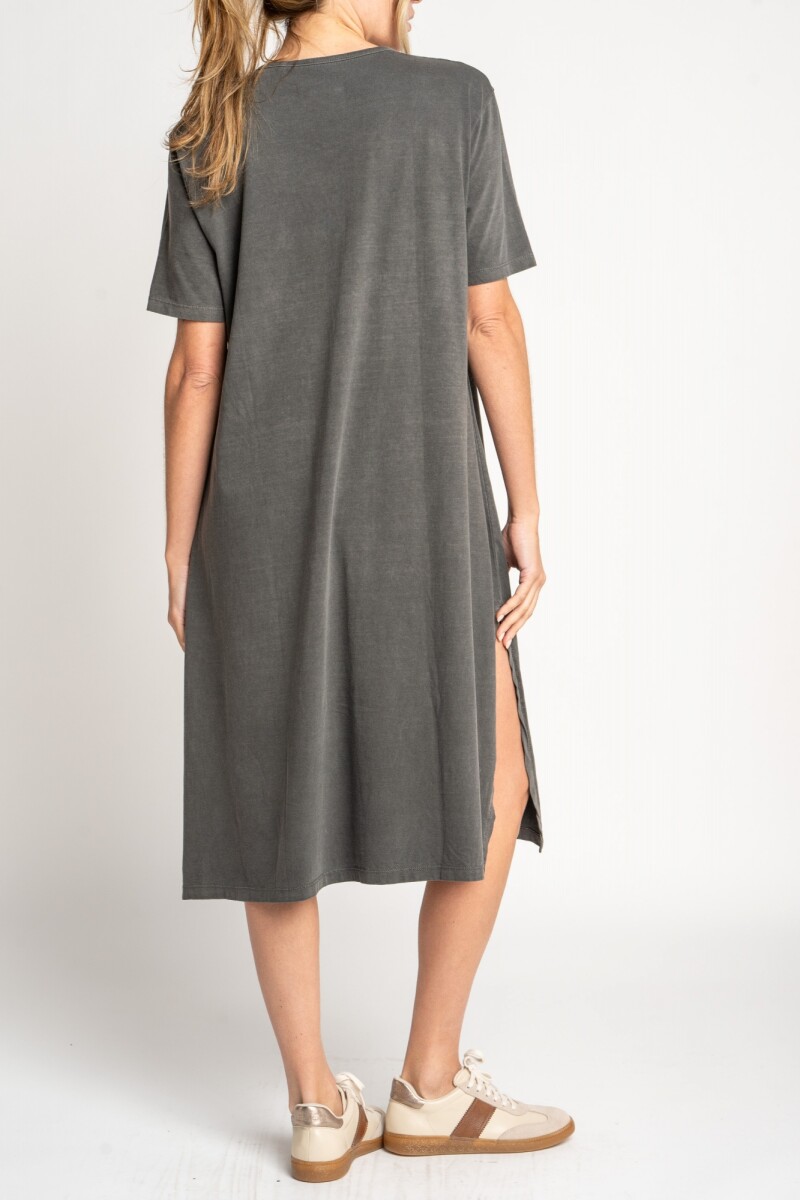 Vestido Algodón Midi Gris Oscuro