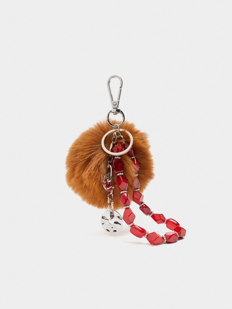Llavero Charm Pompom Con Abalorios Facetados multicolor
