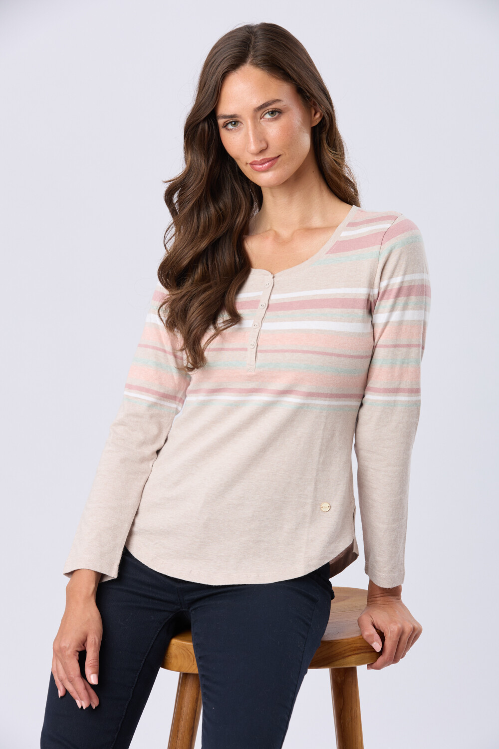 REMERA RAYADA DE ALGODÓN Beige