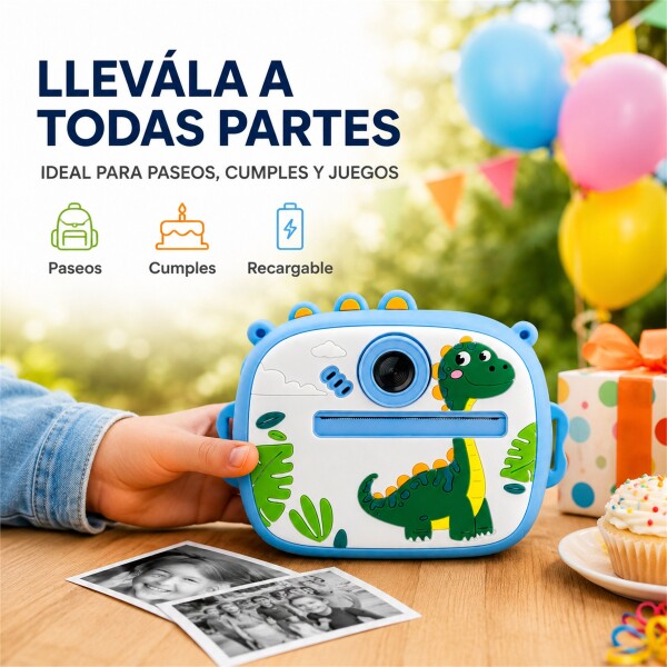 Cámara Infantil Instantánea Gatito con Doble Lente y Selfie CELESTE