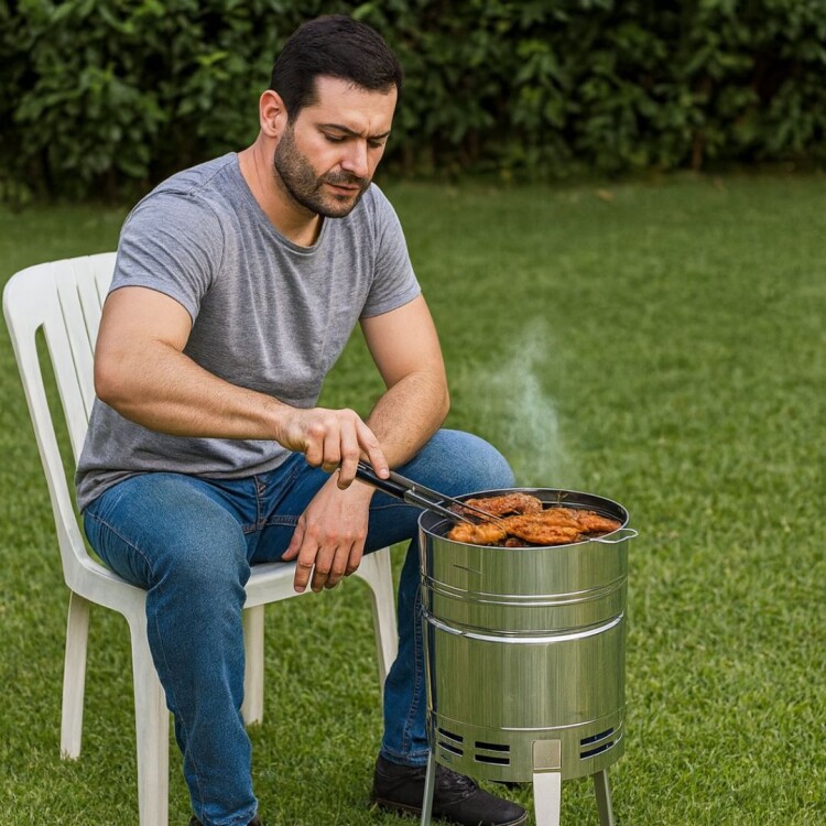 PARRILLERO A CARBON GRILL TUBULAR TRAMONTINA TCP-400 PLATEADO