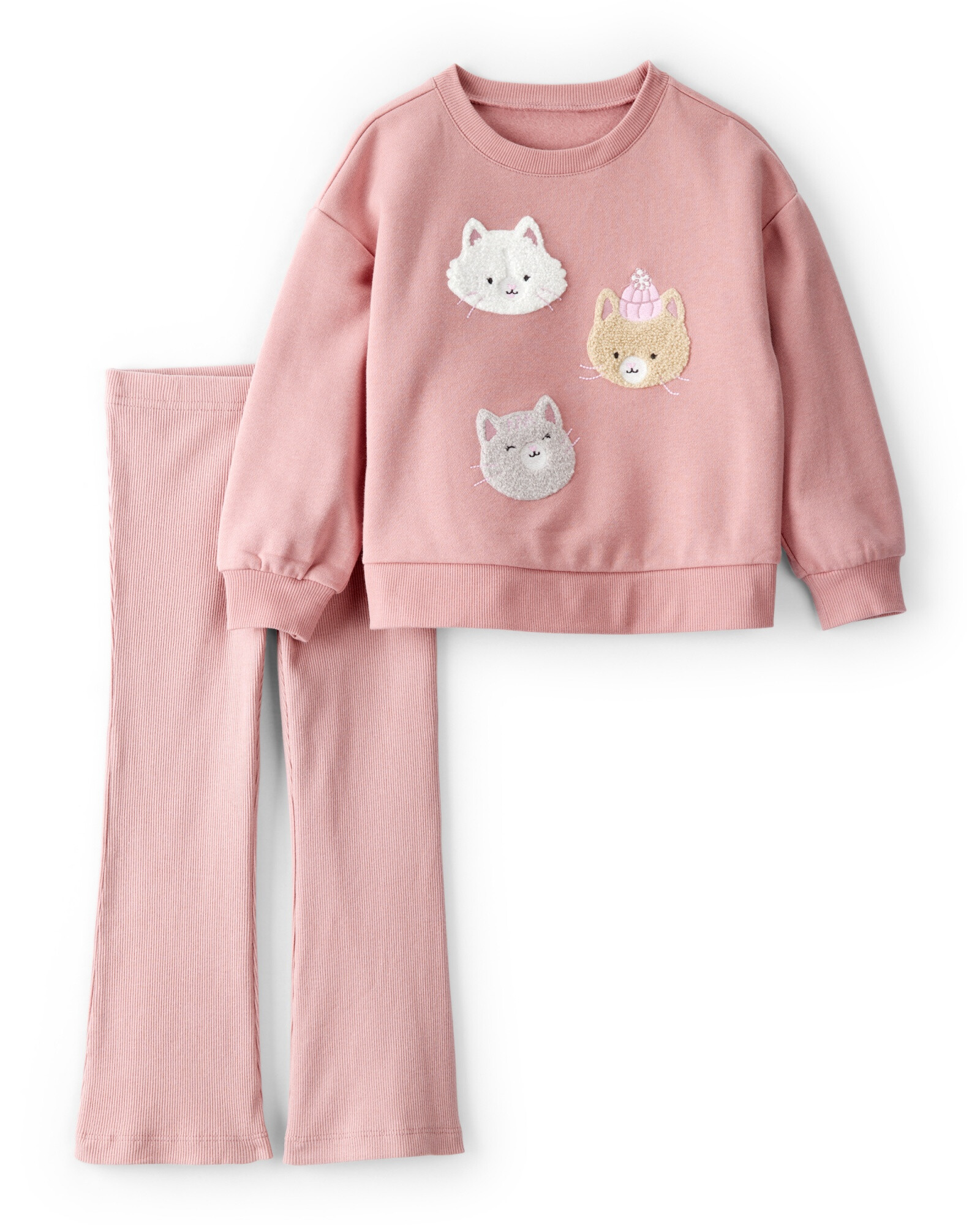 Set dos piezas de algodón, pantalón y buzo, rosados, estampa gatitos Sin color