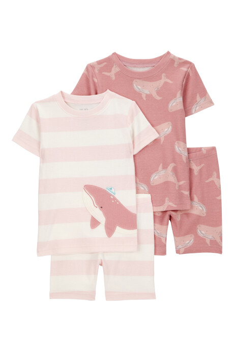 Pijama cuatro piezas de algodón, dos bermudas y dos remeras, diseño ballenas. Talles 12-24M Pijama cuatro piezas de algodón, dos bermudas y dos remeras, diseño ballenas. Talles 12-24M