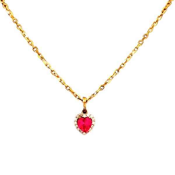 Dije Corazón-Oro bajo-Piedra Rubí y Zirconia-CP8558 Conpiedra