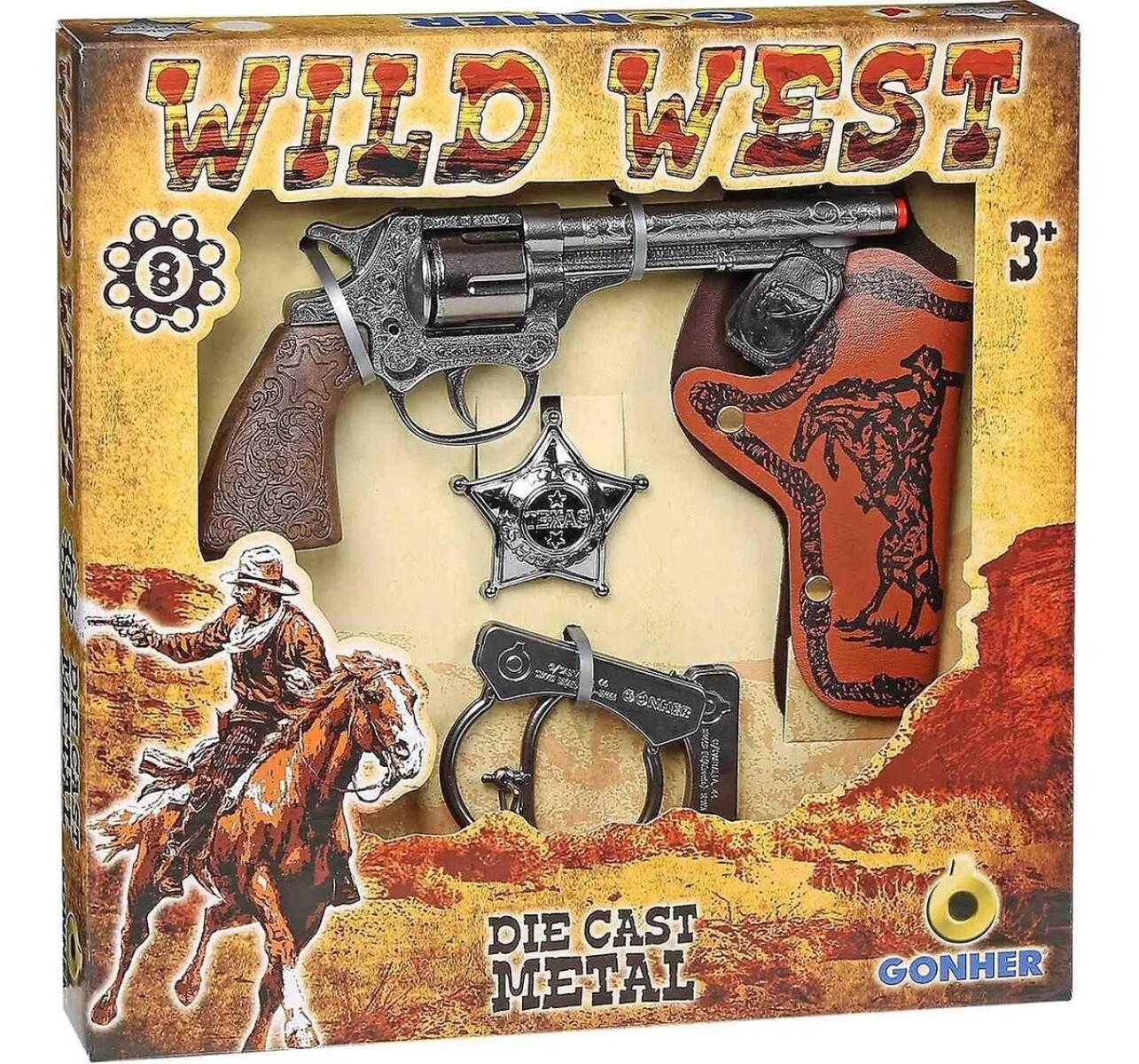Revolver Gonher Wild West 8 Tiros Placa De Sheriff Esposas 