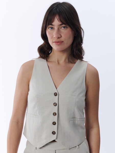Chaleco Corto Con Lino Beige