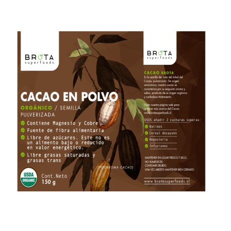 Brota Cacao en polvo orgánico 150 g Brota Cacao en polvo orgánico 150 g