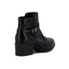 Country Bota Mujer De Cuero Tira Cruzada C/ Aplique Caña Baja Taco Cuadrado Negro