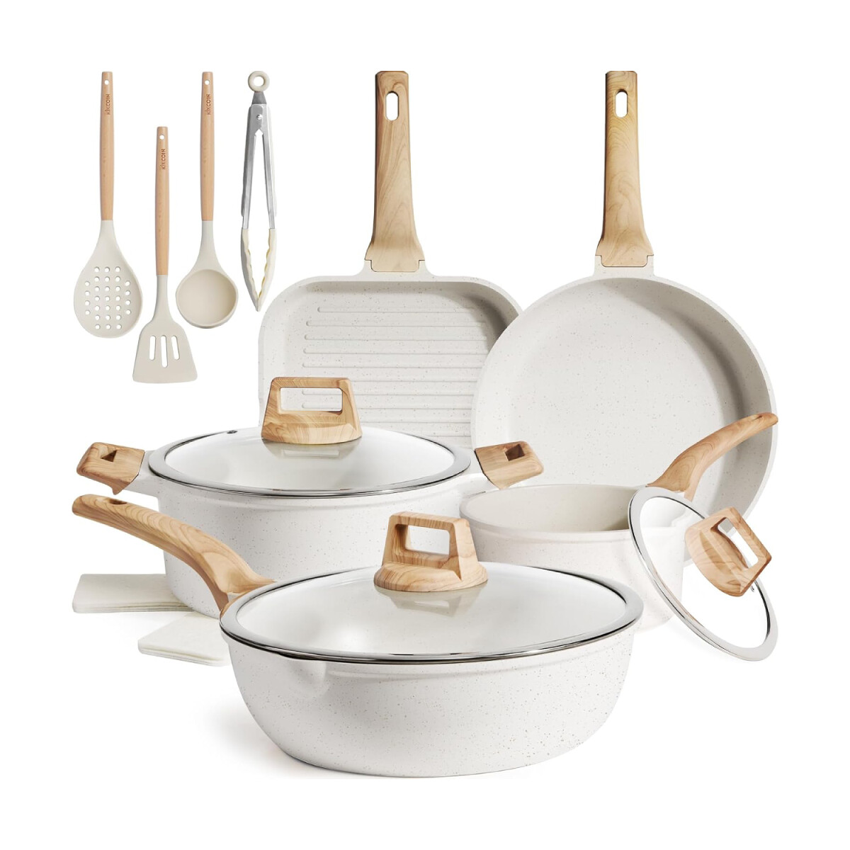 Juego de 16 ollas y sartenes antiadherentes de cerámica 