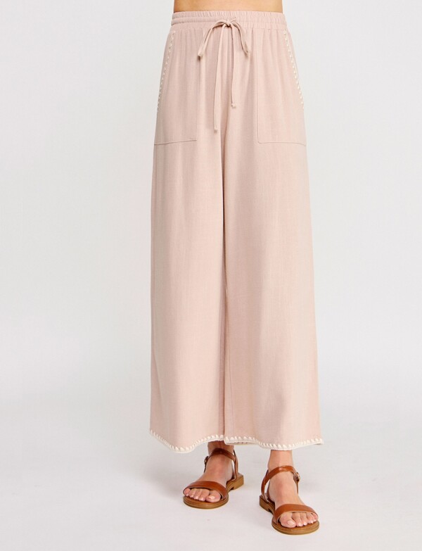 Pantalon Lino Detalles Bordado BEIGE