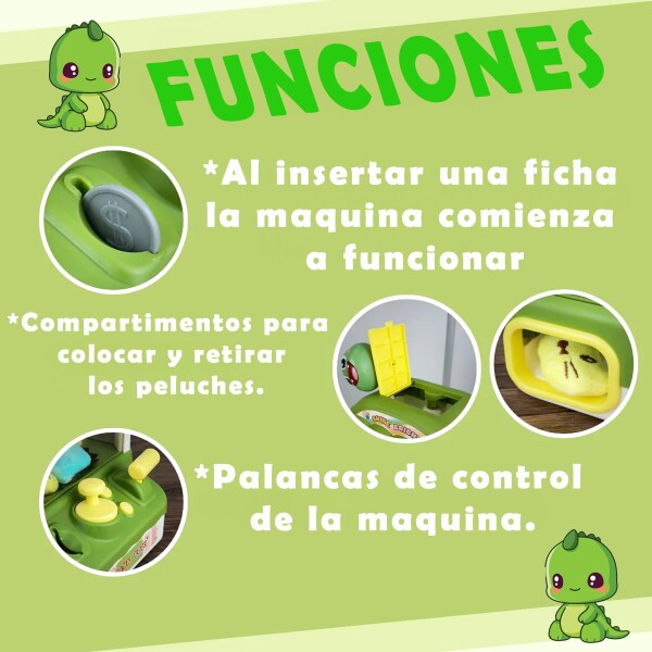 Máquina Infantil Grúa Agarra Juguetes Peluches Con Sonido Ax Variante Color Verde