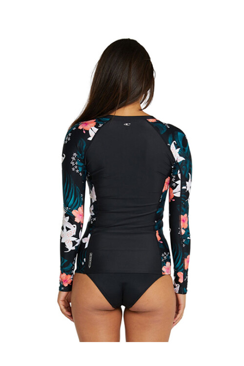 Bahia Front Zip Rash Vest · Manga Larga Hibisco Negro